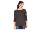 Dylan By True Grit Softest Slub Waffle Thermal Long Sleeve With Cross Stitch Embroidered Cotton Silk Back (carbon) Women's Clothing