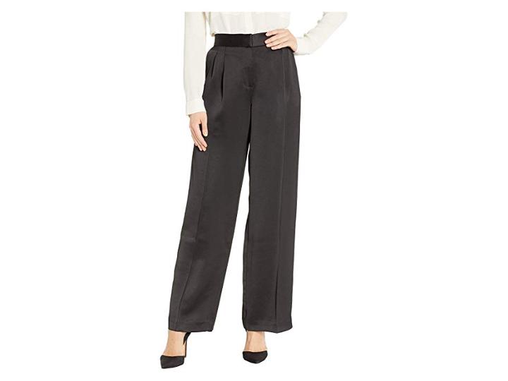 Vince Camuto Soft Satin Front Pleat Wide Leg Pants (rich Black) Women's Casual Pants