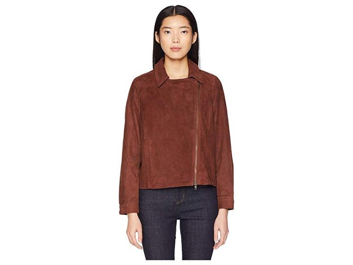 Eileen Fisher Soft Suede Stand Collar Short Zip Jacket (nutmeg) Women's Coat