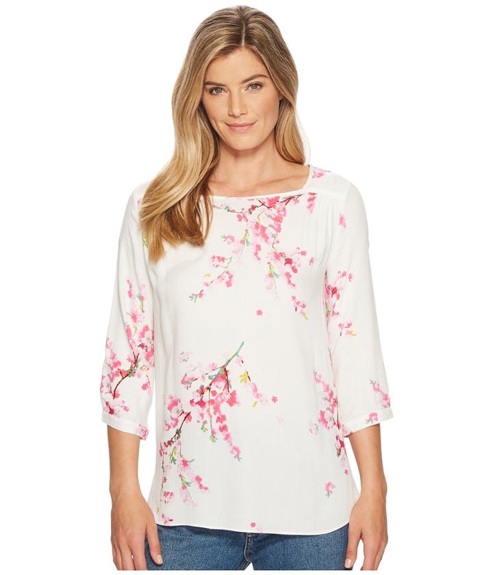 Joules Kayla Long Sleeve Shell Top (cream Blossom) Women's Short Sleeve Pullover