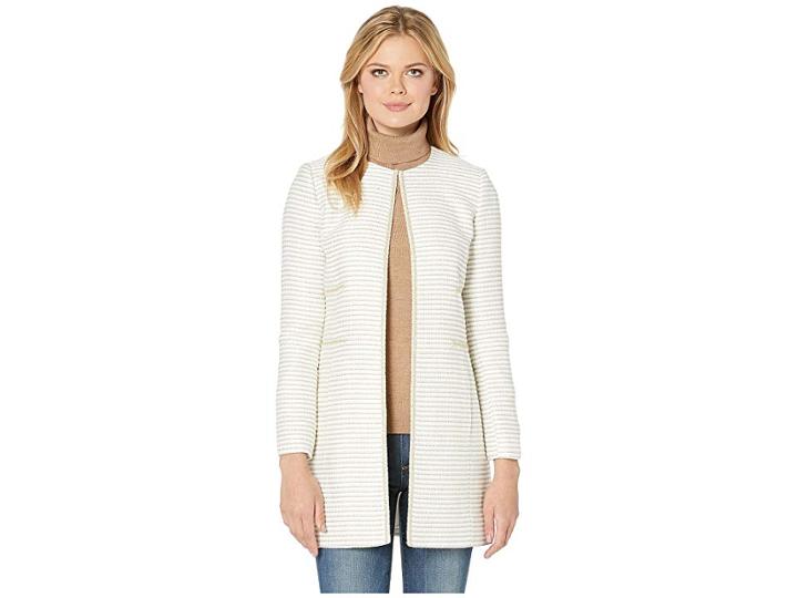 Tahari By Asl Boucle Novelty Long Sleeve Topper (ivory White/gold) Women's Clothing