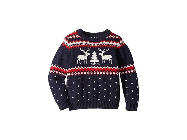 Janie And Jack Reindeer Crew Neck Sweater (toddler/little Kids/big Kids) (navy/red Fair Isle) Boy's Sweater