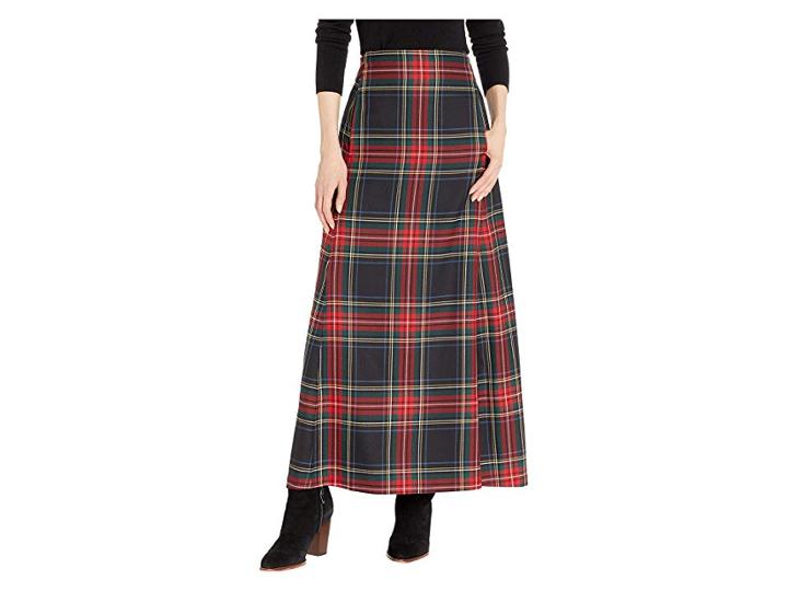 Pendleton Long Plaid Skirt (large Black Stewart) Women's Skirt