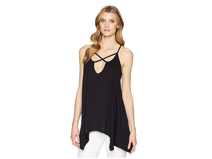 Roper 1609 Polyester Blend Knit Cross Front Tank (black) Women's Clothing
