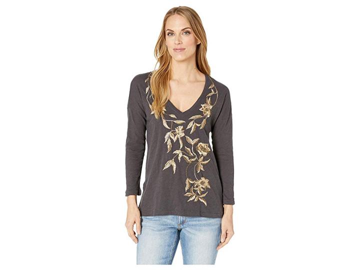 Lucky Brand Metallic Floral Tee (phantom) Women's T Shirt