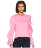 Romeo & Juliet Couture Ruffle Cold Shoulder Sweatshirt (neon Pink) Women's Sweatshirt
