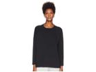 Eileen Fisher Tencel Organic Cotton Fleece Jewel Neck Top With Side Slits (black) Women's Clothing