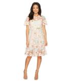 Donna Morgan Floral Embroidered Midi Dress With Short Split Sleeve (pink/mint Multi) Women's Dress
