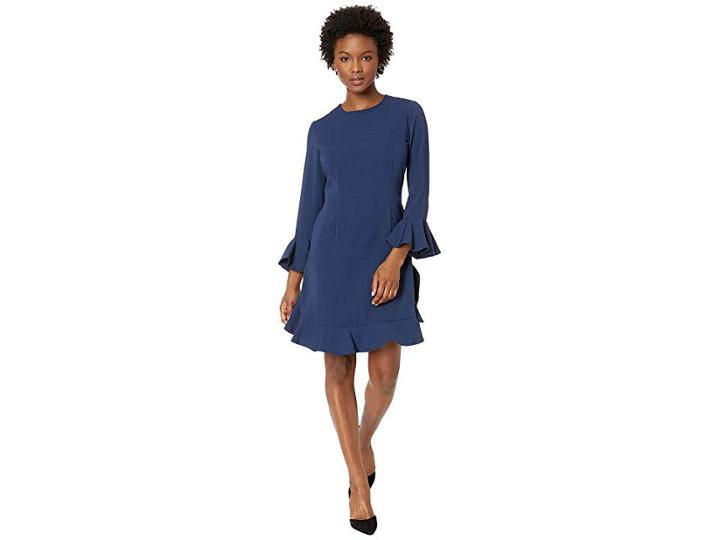 Jill Jill Stuart Crepe Short Dress With Bell Long Sleeves (dark Navy) Women's Dress
