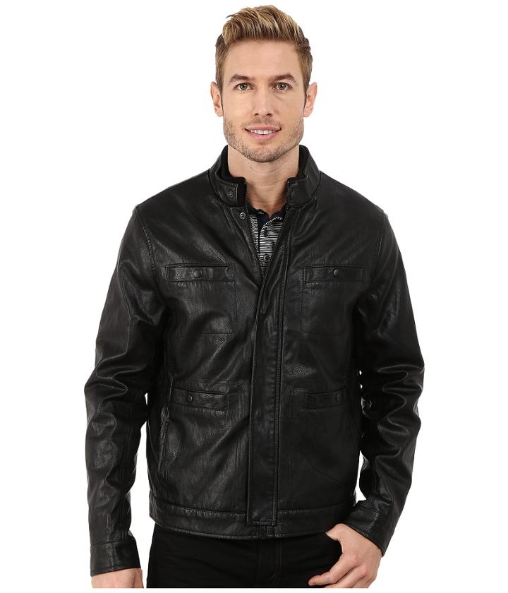 Kenneth Cole New York Distressed Faux Leather Rider's Jacket (black) Men's Coat