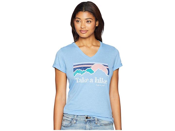 Life Is Good Take A Hike Cool Vee T-shirt (powder Blue) Women's T Shirt