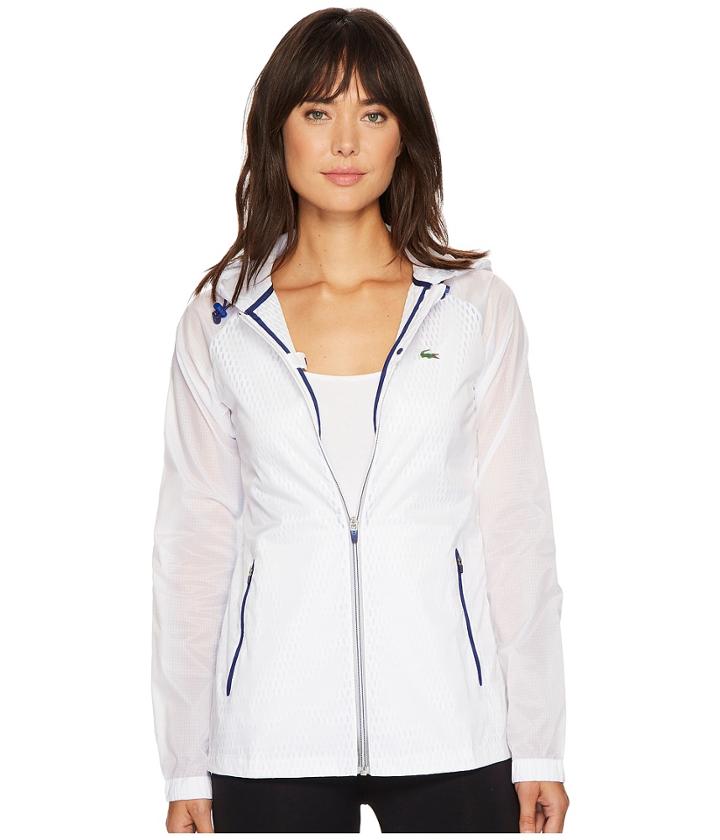 Lacoste Transparent Taffetas Hoodie Jacket (white/ocean) Women's Coat