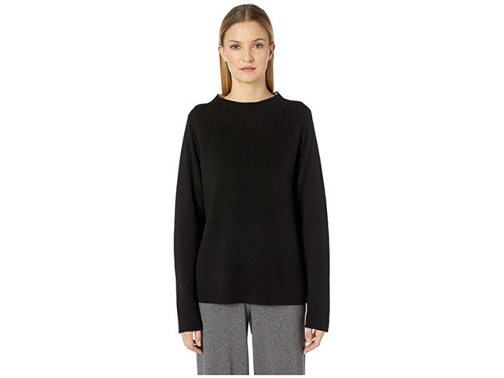 Eileen Fisher Silk And Organic Cotton Box-top (black/clay) Women's Sweater