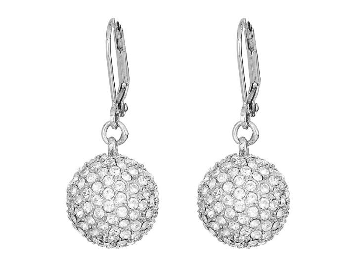 Nina Leverback Pave Ball Drop Earrings (rhodium/white Swarovski) Earring