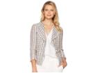 Anne Klein Americana Tweed Fringe Jacket With Patch Pockets (marine Red/marine Blue Combo) Women's Coat