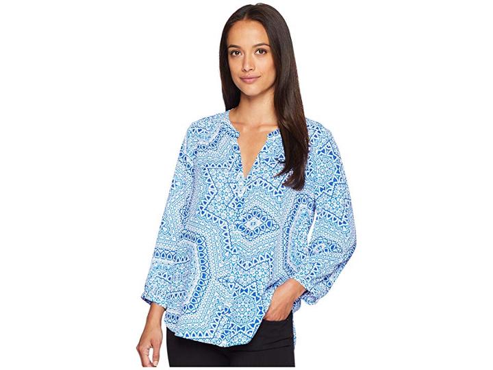 Nydj Blouse W/ Pleated Back (celestial Sky Wave) Women's Blouse