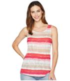 Tribal Printed Textured Knit Tank Top With Back Keyhole (hi Pink) Women's Sleeveless