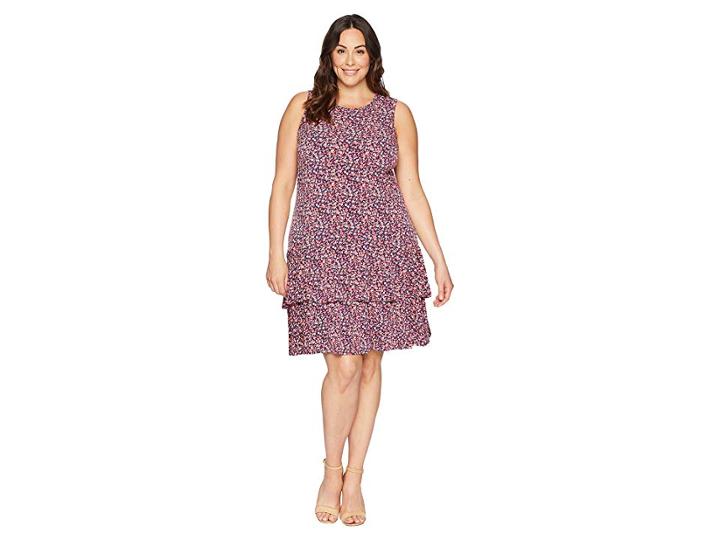 Michael Michael Kors Plus Size Wildflower Sleeveless Flounce Dress (true Navy/bright Blush) Women's Dress
