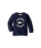 Lacoste Kids Long Sleeve Pique Fleece Croc And Writing Embroidered Sweatshirt (toddler/little Kids/big Kids) (navy Blue/white) Boy's Sweatshirt