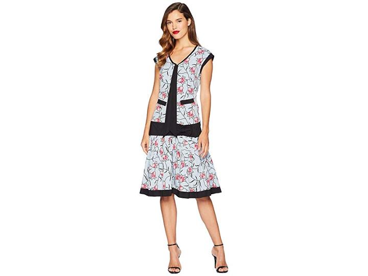 Unique Vintage Twyla Flapper Day Dress (light Blue/pink Floral) Women's Dress