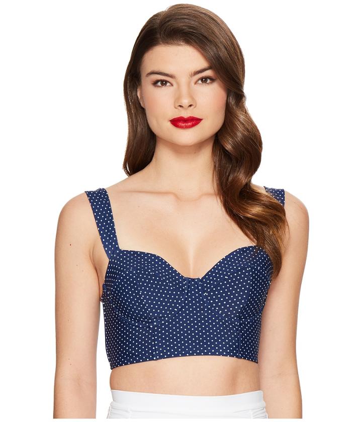 Unique Vintage Marlene Swim Crop Top (navy Pin Dot) Women's Swimwear