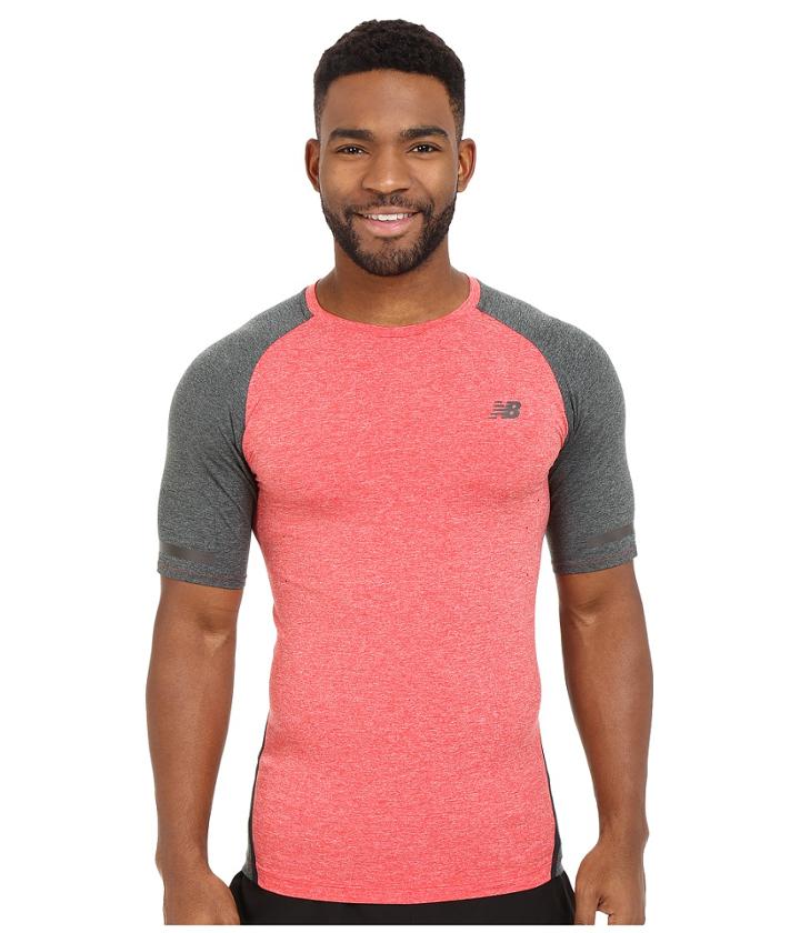 New Balance Trinamic Short Sleeve Top (chrome Red Heather/heather Charcoal) Men's Short Sleeve Pullover