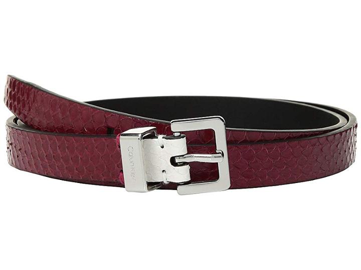 Calvin Klein 20 Mm Flat Strap Belt (red Rock/brushed Nickel) Women's Belts