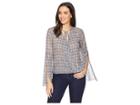 Kenneth Cole New York Wrapped Front Flouncy Sleeve Top (windowpane Plaid/peach) Women's Clothing