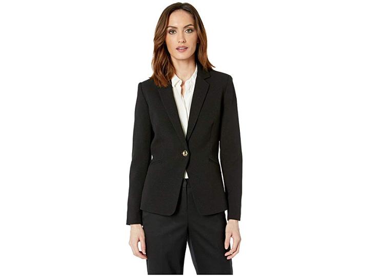 Tahari By Asl Crepe One-button Long Sleeve Jacket (black) Women's Coat