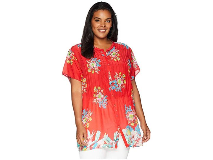Johnny Was Plus Size Flower Arch Button Down (multi A) Women's Blouse