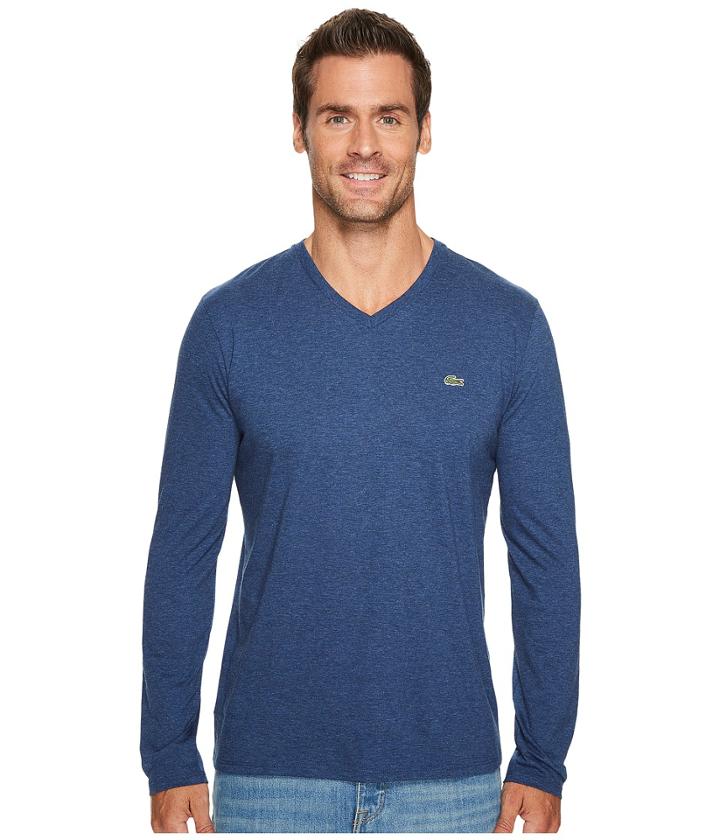 Lacoste Long Sleeve V-neck Tee Shirt (anchor Chine) Men's T Shirt