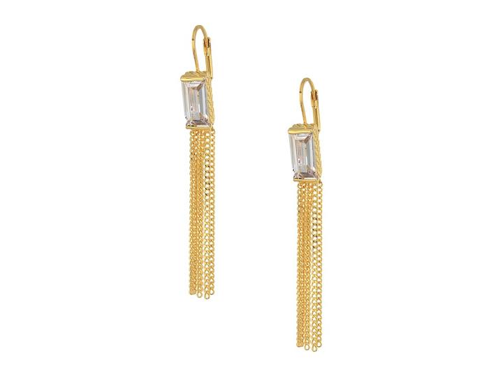 Cole Haan Baguette Lever Drop Tassel Earrings (gold/clear Cubic Zirconia) Earring