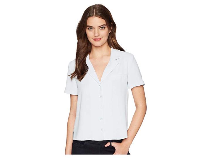 J.o.a. Button Down Short Sleeve Shirt (light Ice) Women's Clothing