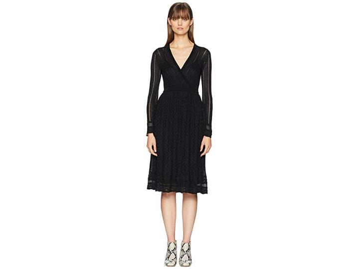 M Missoni Solid Knit Surplice Long Sleeve Dress (black) Women's Dress
