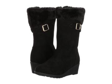 Kensie Girl Kids Suede Fur Topped Wedge Boot (little Kid/big Kid) (black) Girls Shoes