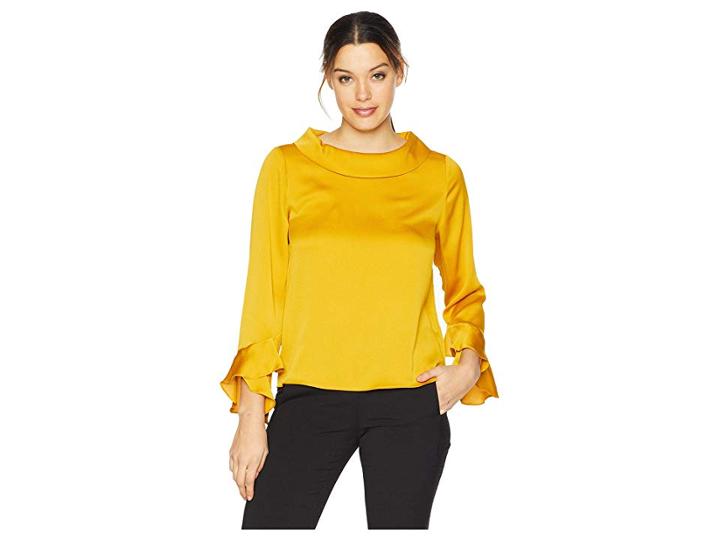 Vince Camuto Long Sleeve Flutter Cuff Mock Neck Blouse (honey Pot) Women's Blouse