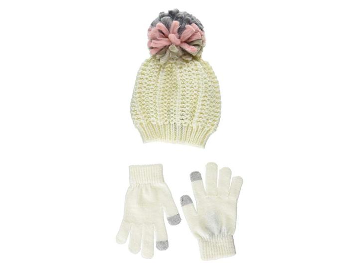 Steve Madden Chunky Pom Pom Hat With Etouch Glove Set (neutral) Knit Hats