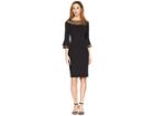 Calvin Klein Sheath Dress W/ Illusion At Neck And Sleeve (black) Women's Dress