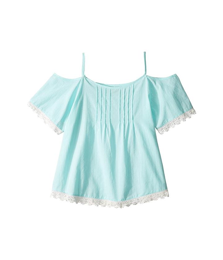 Lucky Brand Kids Flutter Sleeve Cold Shoulder Top (big Kids) (blue Tint) Girl's Clothing