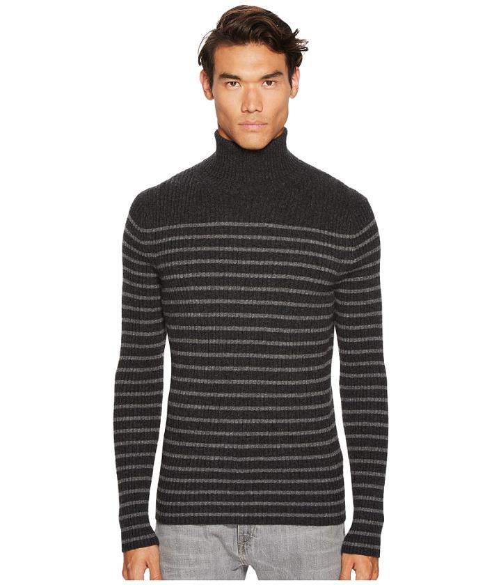 Vince Bretton Stripe Turtleneck (heather Carbon/heather Stone) Men's Sweater