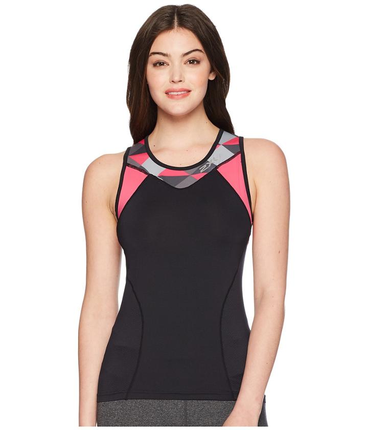 2xu Active Tri Singlet (black/retro Tri Pink Peacock) Women's Clothing