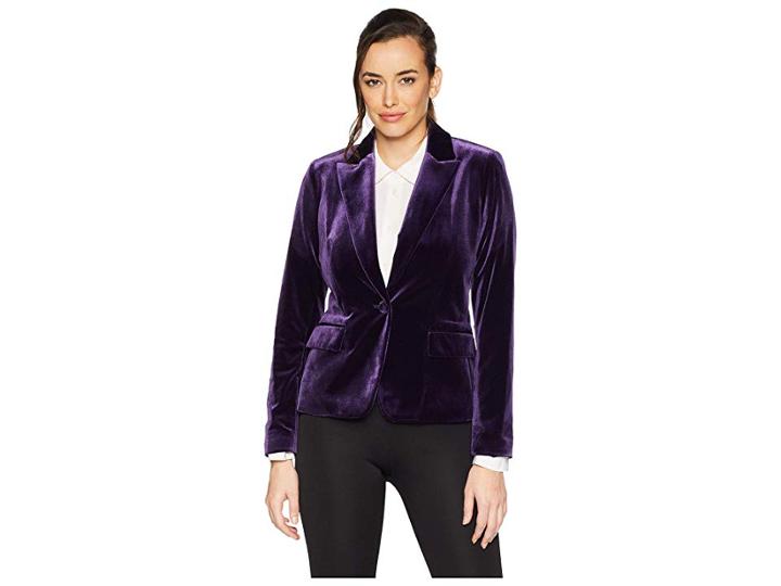 Tahari By Asl One-button Velvet Jacket (plum) Women's Coat