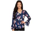 Ivanka Trump Floral Long Sleeve Button Blouse (navy/multi) Women's Blouse