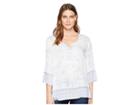 Tribal 3/4 Sleeve Woven Combo Crepe Floral Blouse (blue Fog) Women's Blouse