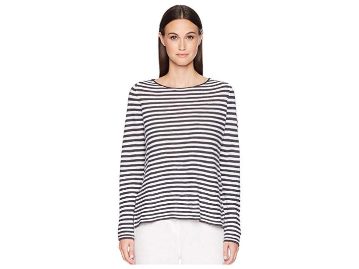 Eileen Fisher Organic Linen Cotton Stripe Top (graphite/white) Women's Clothing