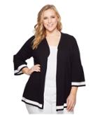 Calvin Klein Plus Plus Size Bell Sleeve Cardigan W/ Stripe Hem (black) Women's Long Sleeve Pullover
