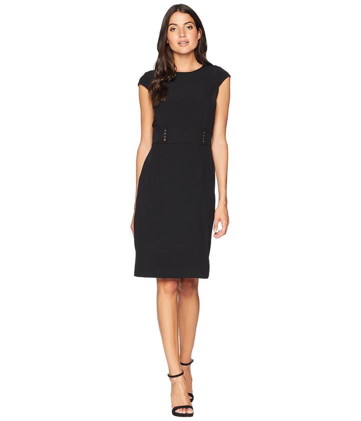Tahari By Asl Short Sleeve Dress With Waist Detail (black) Women's Dress