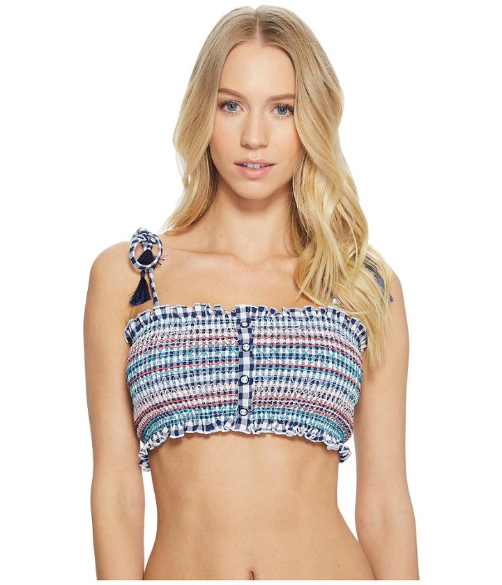 Red Carter In Stitches Smocked Bandeau Bikini Top (navy) Women's Swimwear