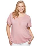 B Collection By Bobeau Plus Size Dylan Mixed Media Flutter Sleeve (rose) Women's Short Sleeve Pullover