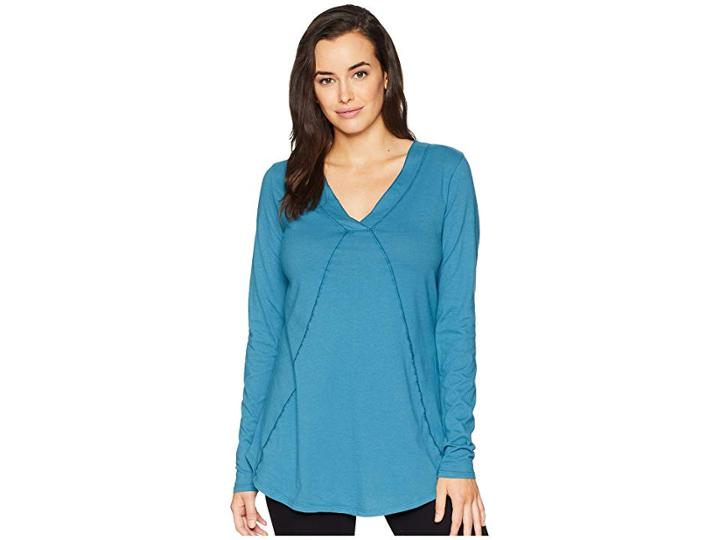 Mod-o-doc Classic Jersey Long Sleeve Seamed V-neck Tee (dark Turquoise) Women's T Shirt